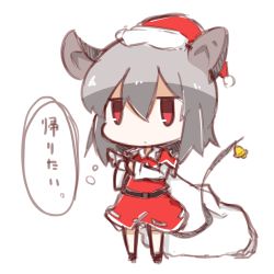 Rule 34 | 1girl, animal ears, chibi, hat, highres, looking at viewer, mouse ears, mouse tail, nazrin, nuu (nu-nyu), red eyes, santa costume, santa hat, short hair, silver hair, simple background, sketch, solo, tail, touhou, translated, white background