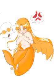 Rule 34 | blush, breasts, covering breasts, covering privates, highres, jewelry, long hair, mermaid, mermaid melody pichi pichi pitch, monster girl, necklace, orange eyes, orange hair, seira (mermaid melody pichi pichi pitch), shell, shell necklace, small breasts