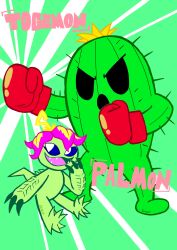 Rule 34 | absurdres, boxing gloves, cactus, digimon, digimon (creature), flower, highres, monster girl, palmon, petals, plant, plant girl, sharp teeth, spines, teeth, togemon