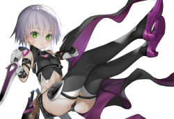 Rule 34 | 1girl, absurdres, ass, bandaged arm, bandages, bare shoulders, black footwear, black gloves, black panties, black shirt, black thighhighs, blush, boots, breasts, dagger, facial scar, fate/grand order, fate (series), gloves, green eyes, grey hair, hair between eyes, high heel boots, high heels, highres, holding, holding dagger, holding knife, holding weapon, jack the ripper (fate/apocrypha), knife, looking at viewer, nyatabe, panties, parted lips, scar, scar across eye, scar on cheek, scar on face, shirt, shoe soles, short hair, shoulder tattoo, simple background, single glove, sleeveless, sleeveless shirt, small breasts, solo, tattoo, thigh boots, thighhighs, underwear, weapon, white background