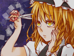 1girl blonde_hair braid face female_focus hat kirisame_marisa po_n pon_(artist) scissors single_braid solo touhou witch_hat yellow_eyes