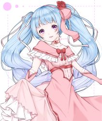 Rule 34 | 1girl, a tento64, blue hair, blush, choker, dress, elbow gloves, flower, frilled dress, frills, gloves, gradient hair, hair ornament, hatsune miku, highres, lolita fashion, long hair, looking at viewer, multicolored hair, open mouth, pink dress, pink eyes, pink gloves, pink theme, red flower, red rose, ribbon, rose, signature, tall, tally, twintails, twitter username, very long hair, vocaloid, white background