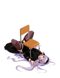 Rule 34 | 1girl, chair, long hair, mr.romance, priest, priest (ragnarok online), purple hair, ragnarok online, red eyes, red lips, solo, stuck, thighhighs, whitemaria