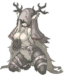Rule 34 | 1girl, animal ears, animated, animated gif, antlers, bandages, blood, bloodborne, claws, fur, horns, long hair, monster girl, muhut, navel, no nipples, silver hair, solo, vicar amelia