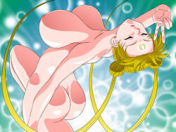 Rule 34 | 1girl, ass, bishoujo senshi sailor moon, blonde hair, breasts, closed eyes, double bun, earrings, facial mark, hair bun, highres, huge breasts, jewelry, leg up, legs, lento (glamour works), long hair, nude, open mouth, sailor moon, simple background, solo, thighs, tsukino usagi, twintails, v
