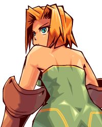 Rule 34 | 1girl, bad id, bad pixiv id, bare shoulders, blonde hair, blue eyes, blush, brass knuckles, breasts, female focus, final fantasy, final fantasy tactics, gauntlets, gloves, large breasts, momigara (mmgrkmnk), monk (fft), short hair, simple background, solo, square enix, unitard, weapon, white background