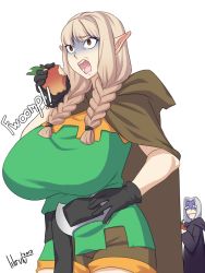 Rule 34 | 1girl, alternate breast size, blonde hair, braid, breast expansion, breasts, brown eyes, dragon&#039;s crown, elf (dragon&#039;s crown), huge breasts, lilirulu, long hair, open mouth, pointy ears