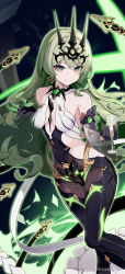 Rule 34 | 1girl, absurdres, alcohol, artist request, asymmetrical gloves, bare shoulders, black dress, black gloves, champagne, claws, closed mouth, crown, cup, dress, fang, gloves, green eyes, green hair, hair between eyes, highres, holding, holding cup, honkai (series), honkai impact 3rd, long hair, looking at viewer, mobius (honkai impact), sleeveless, sleeveless dress, smile, solo, uneven gloves