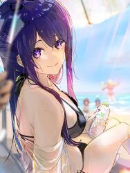 Rule 34 | + +, 1other, arima kana, bare shoulders, beach, bikini, black bikini, blonde hair, blue hair, blue sky, blurry, blurry background, bottle, breasts, closed mouth, collarbone, commentary request, day, depth of field, foot out of frame, from side, funi mu9, gradient eyes, gradient hair, hair between eyes, hair over shoulder, head tilt, highres, holding, holding bottle, hoshino ai (oshi no ko), hoshino ruby, jumping, kurokawa akane, large breasts, long hair, looking at viewer, multicolored eyes, multicolored hair, ocean, one side up, oshi no ko, parasol, pink eyes, purple eyes, purple hair, red hair, revision, see-through, sidelocks, sitting, sky, smile, solo focus, star-shaped pupils, star (symbol), streaked hair, swept bangs, swimsuit, symbol-shaped pupils, umbrella, water bottle, wet