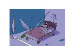Rule 34 | 1boy, apios, bad id, bad pixiv id, bed, blanket, border, brown hair, character cutout, closed eyes, dark, facial hair, highres, indoors, lamp, male focus, mario, mario (series), mustache, night, nintendo, outline, paper mario, paper mario: the origami king, pillow, scissors, scissors (paper mario), short hair, sketch, sleeping, under covers, white border, white outline, zzz
