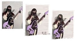Rule 34 | &gt; &lt;, 2girls, absurdres, bang dream!, bang dream! it&#039;s mygo!!!!!, black gloves, black hair, black mask, black vest, blue eyes, capelet, clip studio paint (medium), closed eyes, commentary, dated, english commentary, gloves, guitar, highres, holding, holding guitar, holding instrument, instrument, long hair, making-of available, mask, mouth mask, multiple girls, okada mei, pants, photo inset, real life, red capelet, reference inset, rnna, self cosplay, shadow, shirt, signature, standing, vest, voice actor, voice actor connection, white pants, white shirt, yahata umiri