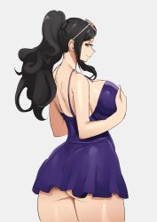 Rule 34 | absurdres, ass, black hair, grabbing another&#039;s breast, breasts, grabbing, highres, huge breasts, looking at viewer, looking back, nico robin, one piece, simple background, stormcow, sunglasses, sunglasses on head