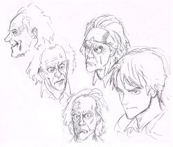 Rule 34 | 2boys, back to the future, closed eyes, closed mouth, commentary, emmett brown, expressions, frown, highres, looking at viewer, male focus, marty mcfly, multiple boys, murata yuusuke, old, old man, parted lips, profile, scan, smile, traditional media