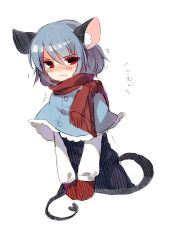 Rule 34 | 1girl, adapted costume, animal ears, blush, capelet, colorized, gloves, grey hair, heart, highres, kozakura (dictionary), long sleeves, looking at viewer, md5 mismatch, mouse ears, mouse tail, nazrin, red eyes, red scarf, resized, scarf, shirt, short hair, simple background, sketch, skirt, skirt set, solo, tail, text focus, touhou, trembling, vest, wavy mouth, white background, winter clothes