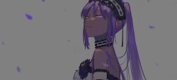Rule 34 | 1473ex, 1girl, arm garter, bare shoulders, black flower, black rose, choker, dress, fate/hollow ataraxia, fate (series), flower, frilled choker, frilled hairband, frills, hairband, highres, long hair, looking at viewer, petals, purple eyes, purple hair, rose, sketch, smile, smug, solo, stheno (fate), strapless, strapless dress, twintails, upper body