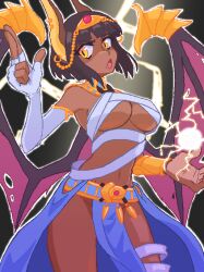 Rule 34 | 1girl, animal ears, bat wings, black hair, blunt bangs, borrowed character, breasts, cleavage, dark-skinned female, dark skin, egyptian, egyptian clothes, elbow gloves, fang, gloves, hcnone, highres, large breasts, looking at viewer, open mouth, original, partially fingerless gloves, pixel art, solo, white gloves, wings, yellow eyes
