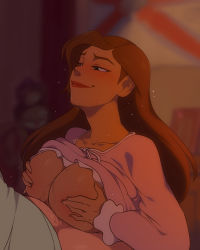 Rule 34 | 1boy, 1girl, age difference, breasts, brown hair, highres, incest, jcm2, large breasts, long hair, mother and son, paizuri, sarah hawkins, smile, treasure planet