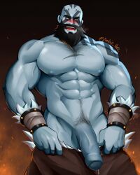 Rule 34 | 1boy, abs, absurdres, alternate body hair, bald, bara, beard, blue skin, blush, bracer, breath, chest hair, clothes pull, colored skin, critical role, dungeons & dragons, dungeons &amp; dragons, facial hair, foreskin, girthy penis, grog strongjaw, head tattoo, highres, joonbean, large pectorals, large penis, long beard, looking at viewer, male focus, male pubic hair, mature male, muscular, muscular male, mustache, navel, navel hair, nipples, no male underwear, pants, pants pull, pectorals, penis, precum, pubic hair, scar, scar on chest, shoulder tattoo, solo, stomach, tattoo, the legend of vox machina, thick eyebrows, thick thighs, thighs, topless male, uncensored, veins, veiny arms, veiny penis