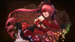 Rule 34 | 1girl, black gloves, bow, breasts, bug, butterfly, chien zero, cleavage, dutch angle, eyepatch, floral background, frilled skirt, frills, garter straps, gloves, glowing butterfly, gothic lolita, hair bow, hair ribbon, hat, heart, highres, hololive, houshou marine, huge filesize, insect, large breasts, letterboxed, lolita fashion, long hair, mini hat, mini top hat, pocket watch, red eyes, ribbon, ringlets, rose background, see-through, see-through cleavage, skirt, solo, thighhighs, top hat, twintails, virtual youtuber, wand, watch, white thighhighs, zettai ryouiki