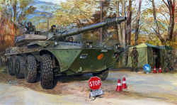 Rule 34 | 6+boys, armored fighting vehicle, armored vehicle, b1 centauro, box art, camouflage, cannon, commentary request, goggles, goggles on headwear, gun, headlight, helmet, italian flag, koizumi kazuaki production, looking to the side, machine gun, military, military uniform, military vehicle, multiple boys, original, realistic, road sign, sign, signature, stop sign, tent, tire, traffic cone, tree, uniform, vehicle focus, weapon, wheel