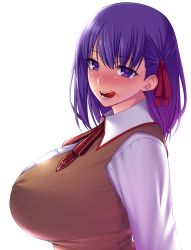Rule 34 | 1girl, blush, breasts, fate/stay night, fate (series), highres, large breasts, matou sakura, namidame, open mouth, purple eyes, purple hair, solo, stray pubic hair, tongue, transparent background
