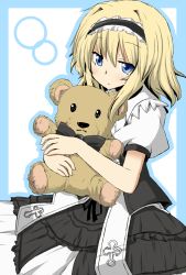 Rule 34 | 1girl, blonde hair, blue eyes, headband, original, ribbon, solo, stuffed animal, stuffed toy, suna (sunaipu), sunaipu, teddy bear