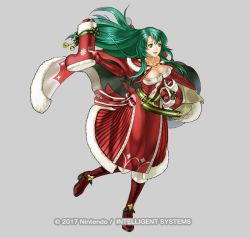 Rule 34 | 1girl, breasts, cecilia (fire emblem), cecilia (winter) (fire emblem), christmas, closed mouth, dated, fire emblem, fire emblem: the binding blade, fire emblem heroes, full body, green eyes, green hair, kita senri, long hair, looking at viewer, nintendo, official art, simple background, solo