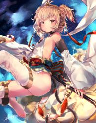Rule 34 | 1girl, andira (granblue fantasy), animal ears, bare shoulders, barefoot, blush, breasts, brown eyes, closed mouth, commentary request, dated, detached sleeves, dress, granblue fantasy, groin, hair ornament, headgear, highres, light brown hair, long sleeves, looking at viewer, monkey ears, monkey girl, monkey tail, pelvic curtain, sakusyo, see-through, signature, sleeveless, sleeveless dress, sleeves past wrists, small breasts, solo, tail, two side up, white dress, wide sleeves