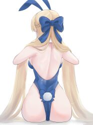 Rule 34 | 1girl, absurdres, adjusting hair, animal ears, ass, back, backboob, backless leotard, bare shoulders, blue archive, braid, breasts, cameltoe, detached collar, fake animal ears, fake tail, french braid, from behind, hair over shoulder, highres, kurarashi, leotard, long hair, looking ahead, medium breasts, playboy bunny, rabbit ears, rabbit tail, shoulder blades, simple background, sitting, solo, tail, thong leotard, toki (blue archive), toki (bunny) (blue archive), very long hair, wide hips