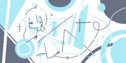 Rule 34 | 1girl, abstract, ahoge, blue theme, closed mouth, collared shirt, colo (frypan soul), cowboy shot, dot mouth, hair between eyes, highres, limited palette, long sleeves, looking at viewer, medium hair, no nose, original, shirt, solo, standing, white background