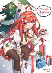 Rule 34 | 1girl, ahoge, alternate costume, bell, black thighhighs, blue eyes, blush, boots, breasts, cake, candle, christmas, christmas cake, christmas ornaments, christmas tree, cleavage, food, gift, go-toubun no hanayome, hair ornament, highres, jingle bell, large breasts, long sleeves, looking at viewer, nakano itsuki, neck ribbon, piyo (pixiv 2308057), pom pom (clothes), red hair, ribbon, sidelocks, simple background, sitting, smile, snowman, snowman costume, solo, star (symbol), star hair ornament, sweater, thighhighs, uesugi fuutarou, white background, white thighhighs, zettai ryouiki