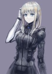 Rule 34 | 1girl, android, blame!, blonde hair, blue eyes, cibo (blame!), closed mouth, grey background, highres, level9kaito, mechanical arms, medium hair, simple background, sketch