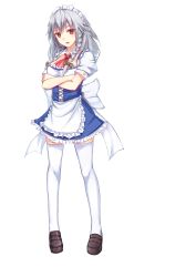 Rule 34 | 1girl, absurdres, alternate hair length, alternate hairstyle, female focus, full body, highres, izayoi sakuya, magicxiang, maid, short hair, solo, thighhighs, touhou, transparent background, white background, white thighhighs