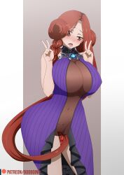 Rule 34 | 1girl, ahegao, alternate costume, artist name, breast focus, breast tattoo, breasts, chest tattoo, clothes lift, curvy, dildo, double v, dress, elbow gloves, fairy tail, female focus, flare corona, gloves, hand on own hip, highres, huge breasts, lipstick, long hair, looking at viewer, makeup, masturbation, matching hair/eyes, navel, no panties, pussy, red eyes, red hair, revealing clothes, sex toy, shiny skin, solo, standing, tattoo, thick thighs, thighs, underwear, v, very long hair, wide hips