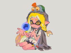 Rule 34 | 1girl, bike shorts, braid, closed mouth, commentary request, egg, eyebrow cut, floating, grey hoodie, highres, hood, hoodie, inkling, inkling girl, inkling player character, long hair, nintendo, open clothes, open hoodie, pointy ears, seiza, shirt, simple background, sitting, smallfry (splatoon), splatoon (series), splatoon 3, tentacle hair, torn clothes, torn shirt, white background, white shirt, yabi (akfkzkcl), yellow eyes