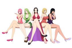 Rule 34 | 5girls, absurdres, boa hancock, breasts, highres, large breasts, long hair, monet (one piece), multiple girls, nico robin, one piece, stussy (one piece), vinsmoke reiju, white background