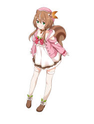 Rule 34 | 1girl, absurdres, animal ears, ayunda risu, ayunda risu (1st costume), beret, blush, boots, brown footwear, brown hair, cable knit, clothing cutout, collarbone, commentary, dress, felutiahime, full body, fur-trimmed boots, fur-trimmed legwear, fur choker, fur trim, green eyes, hat, highres, hololive, hololive indonesia, layered dress, pink sweater, short dress, short hair, shoulder cutout, simple background, smile, solo, squirrel ears, squirrel girl, squirrel tail, striped clothes, striped thighhighs, sweater, tail, thighhighs, virtual youtuber, white background, white dress, white thighhighs