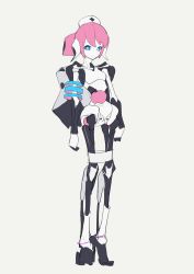 Rule 34 | 1girl, android, blue eyes, bright pupils, collarbone, colored sclera, flat color, full body, grey background, hat, highres, humanoid robot, nurse, nurse cap, original, pink hair, purple sclera, robot, short hair, simple background, sketch, solo, standing, tissuebox (artist), white pupils