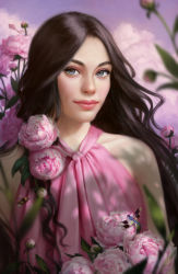 Rule 34 | 1girl, black hair, flower, lips, selenada