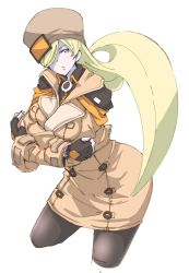 Rule 34 | 1girl, bad id, bad twitter id, black pantyhose, blonde hair, breasts, closed mouth, guilty gear, guilty gear strive, hat, highres, large breasts, lgori22, long hair, long sleeves, millia rage, pantyhose, simple background, solo, tagme, white background