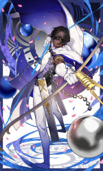 Rule 34 | 1boy, agni gandiva, arjuna (fate), bow (weapon), brown eyes, brown hair, cape, dark skin, dark-skinned male, fate/grand order, fate (series), fighting stance, full body, gloves, greetload, hair between eyes, highres, holding, holding bow (weapon), holding weapon, indian clothes, long sleeves, looking at viewer, male focus, pants, short hair, solo, weapon, white cape, white gloves, white pants