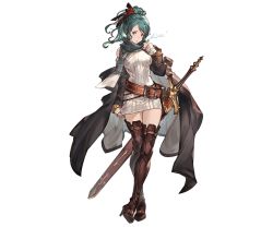 Rule 34 | 10s, 1girl, belt, blush, boots, breath, brown eyes, brown footwear, brown thighhighs, coat, dress, full body, granblue fantasy, green hair, herja, high heel boots, high heels, leather, leather boots, minaba hideo, official art, open clothes, open coat, ponytail, ribbon, scarf, solo, sweater, sweater dress, sword, thigh boots, thighhighs, transparent background, weapon, white background, winter clothes, winter coat, zettai ryouiki