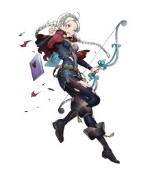 Rule 34 | 1girl, book, bow (weapon), braid, fire emblem, fire emblem fates, fire emblem heroes, full body, highres, holding, holding bow (weapon), holding weapon, long hair, nina (fire emblem), nintendo, non-web source, official art, pantyhose, parted bangs, solo, torn clothes, torn pantyhose, transparent background, twintails, weapon, white hair