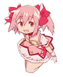 Rule 34 | 10s, 1girl, :d, anpolly, bow, choker, gloves, hair bow, kaname madoka, looking at viewer, magical girl, mahou shoujo madoka magica, mahou shoujo madoka magica (anime), open mouth, pink eyes, pink hair, short hair, simple background, smile, solo, transparent background, twintails, white background, white gloves