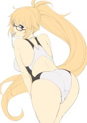 Rule 34 | 1girl, akita hika, ass, back, bad id, bad twitter id, blowing whistle, competition swimsuit, fate/grand order, fate (series), from behind, highres, jeanne d&#039;arc (fate), jeanne d&#039;arc (ruler) (fate), jeanne d&#039;arc (swimsuit archer) (fate), jeanne d&#039;arc (swimsuit archer) (second ascension) (fate), looking at viewer, looking back, one-piece swimsuit, ponytail, swimsuit, whistle, whistle around neck, white one-piece swimsuit
