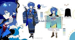 Rule 34 | 2girls, ahoge, ankle socks, aqua kimono, aqua ribbon, aqua sleeves, argyle, argyle clothes, argyle kimono, argyle sleeves, black cape, black footwear, black jacket, blue eyes, blue flower, blue hair, blue jacket, blue kimono, blue rose, blue sleeves, boots, brown footwear, cape, character sheet, chinese commentary, coattails, collar, color guide, commentary request, commission, commissioner name, cross-laced footwear, detached collar, eyelashes, flower, flower knot, frilled cape, frilled footwear, frilled kimono, frills, full body, gohei, hair flower, hair ornament, hair over shoulder, hair ribbon, hairclip, hairpin, height difference, heterochromia, highres, holding, holding gohei, huasha, jacket, japanese clothes, kimono, long hair, long sleeves, low ponytail, multiple girls, multiple views, neckerchief, original, polka dot neckerchief, ribbon, rose, sleeveless, sleeveless jacket, sleeves past wrists, socks, striped clothes, striped kimono, two-sided fabric, two-sided jacket, upper body, vertical-striped clothes, vertical-striped kimono, watermark, waves, weibo logo, weibo watermark, white collar, white neckerchief, white socks, wide sleeves, yellow eyes, yukata