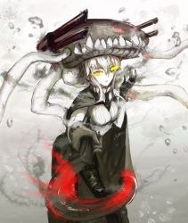 Rule 34 | 10s, 1girl, abyssal ship, cane, damaged, glowing, glowing eye, kantai collection, pale skin, sishenfan, tentacles, wo-class aircraft carrier, yellow eyes