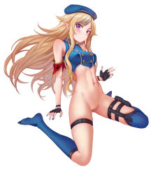 Rule 34 | 1girl, absurdres, armband, asymmetrical legwear, bad id, bad pixiv id, black gloves, blonde hair, blue hair, blue headwear, blue nails, blue socks, blue thighhighs, blush, character request, closed mouth, covered erect nipples, crop top, fingerless gloves, floating hair, full body, gloves, highres, himehina channel, holster, kneehighs, long hair, multicolored hair, nail polish, navel, purple eyes, pussy, simple background, single kneehigh, single sock, single thighhigh, sitting, socks, solo, streaked hair, suzuki hina, thigh holster, thighhighs, uncensored, very long hair, virtual youtuber, wariza, white background, z.boat