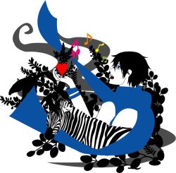 Rule 34 | 1boy, black hair, blue eyes, blue scarf, heart, kaito (vocaloid), male focus, musical note, open mouth, saihate (vocaloid), scarf, sinorou, solo, transparent background, vocaloid, zebra