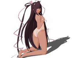 Rule 34 | 1girl, 3d, animal ears, artist request, ass, blush, breasts, brown eyes, brown hair, cat ears, completely nude, covering privates, covering breasts, fake animal ears, full body, hair ribbon, huge ass, kneeling, long hair, looking at viewer, looking back, mizuki yukikaze, nude, one-piece tan, ribbon, small breasts, solo, taimanin (series), taimanin rpgx, taimanin yukikaze, tan, tanline, very long hair